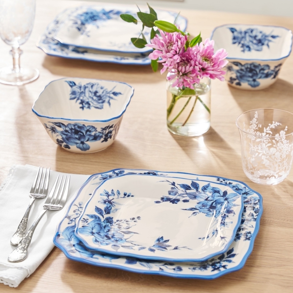 ❤️ New 2025 The Pioneer Woman Delilah Square Blue and White Dinnerware Set